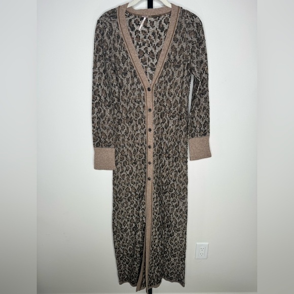 Free People Animal Print Long Cardigan - Size Medium - Picture 7 of 7